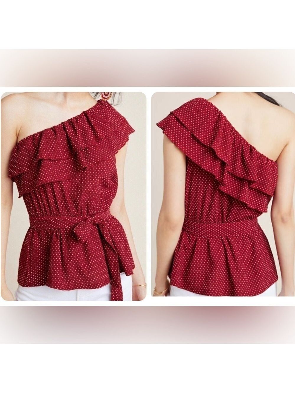 Anthropologie Maeve Rita Ruffled One-Shoulder Top Asymmetrical Blouse Sz Medium